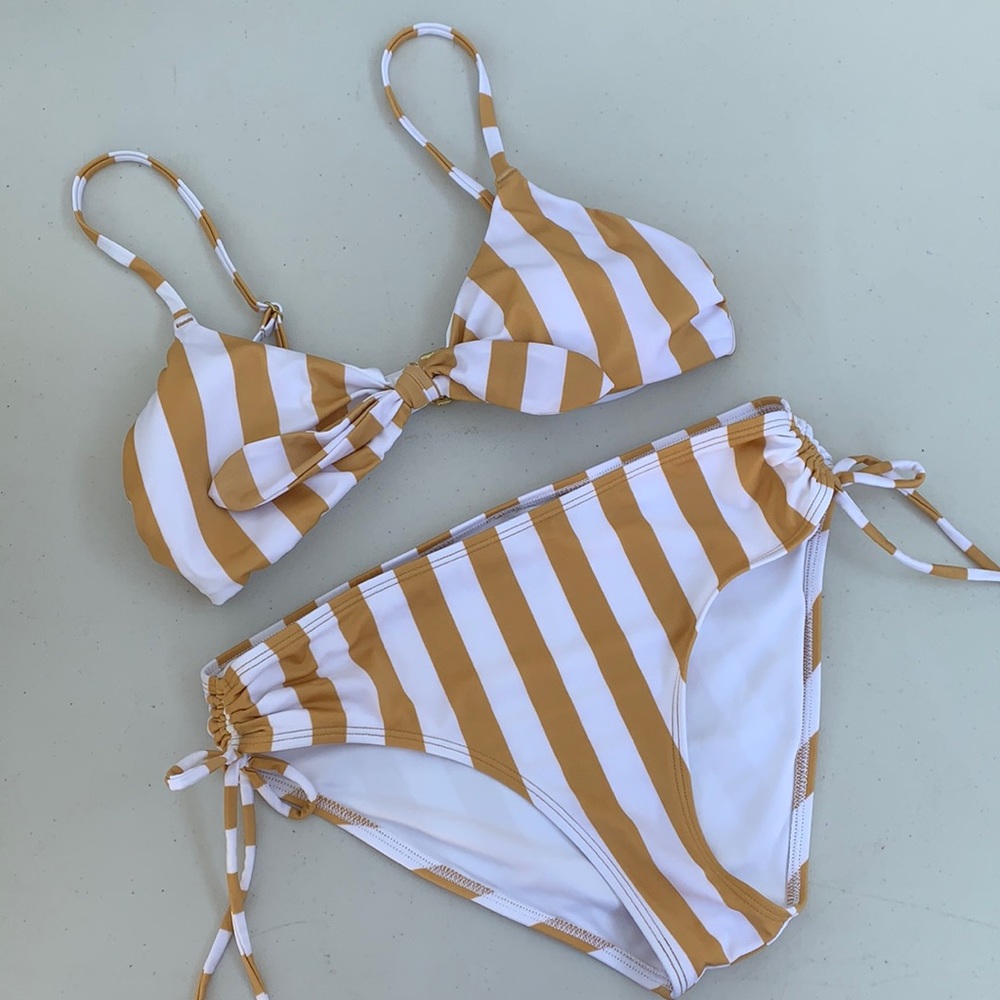 White/Gold Striped Hipster Bikini